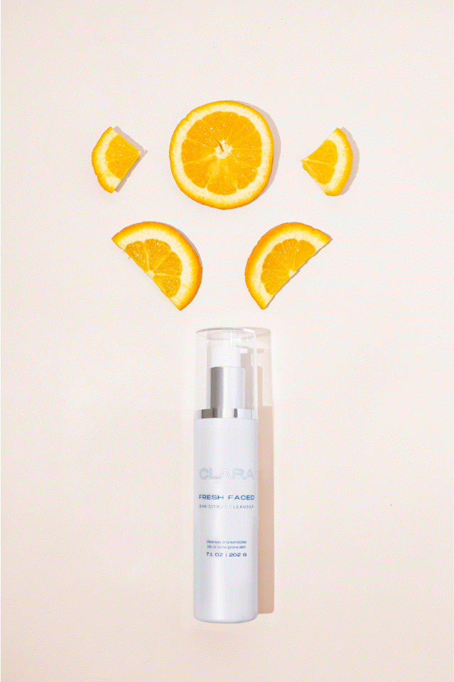 Fresh Faced Cleanser: salicylic acid, a beta hydroxy acid, and naturally derived citrus extracts, it deep cleans pores and provides mild exfoliation, leaving skin fresh and clean