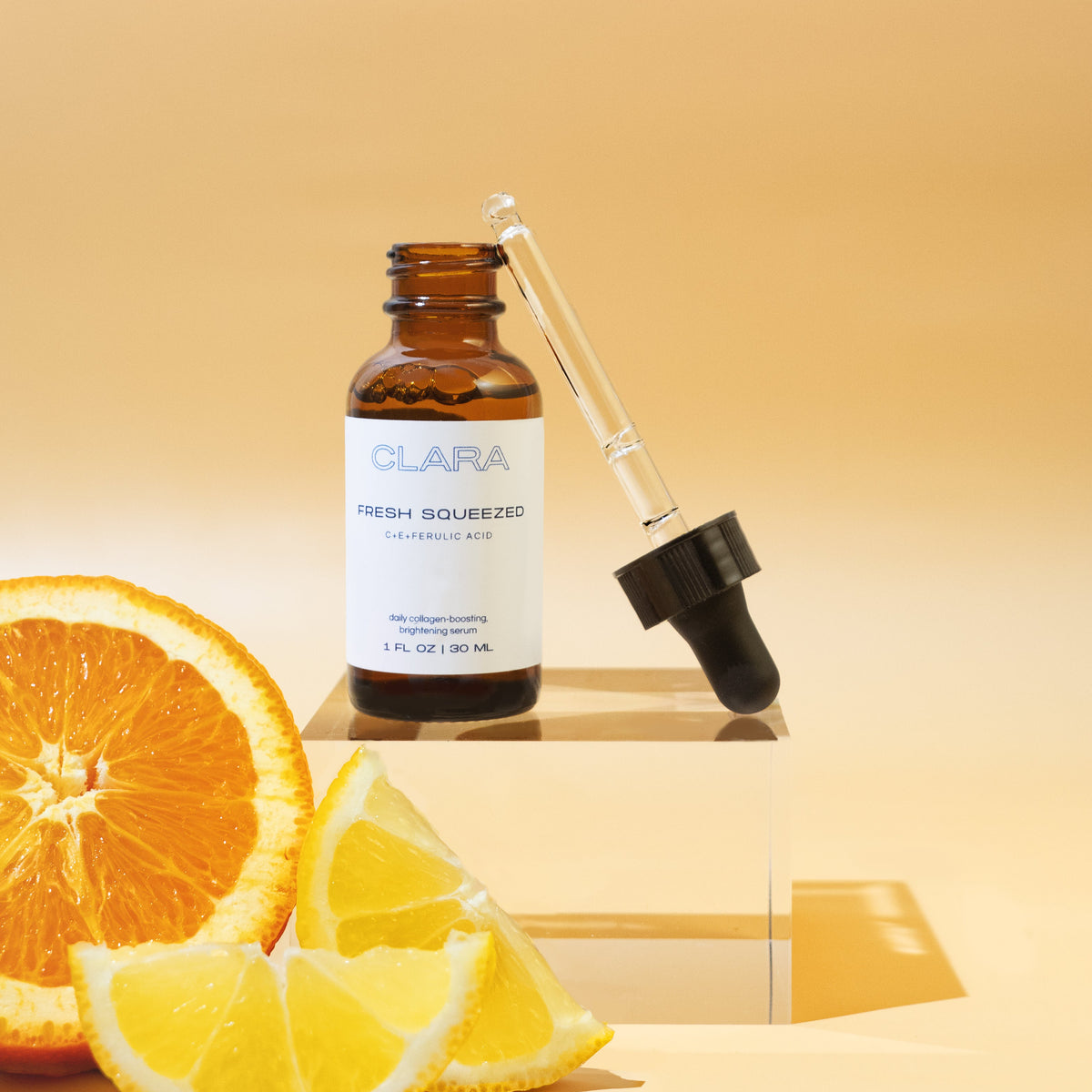 Fresh Squeezed Vitamin C Serum: the powerful combination of vitamin C, vitamin E, and ferulic acid combine to increase collagen synthesis, provide antioxidant protection, and even out skin tone