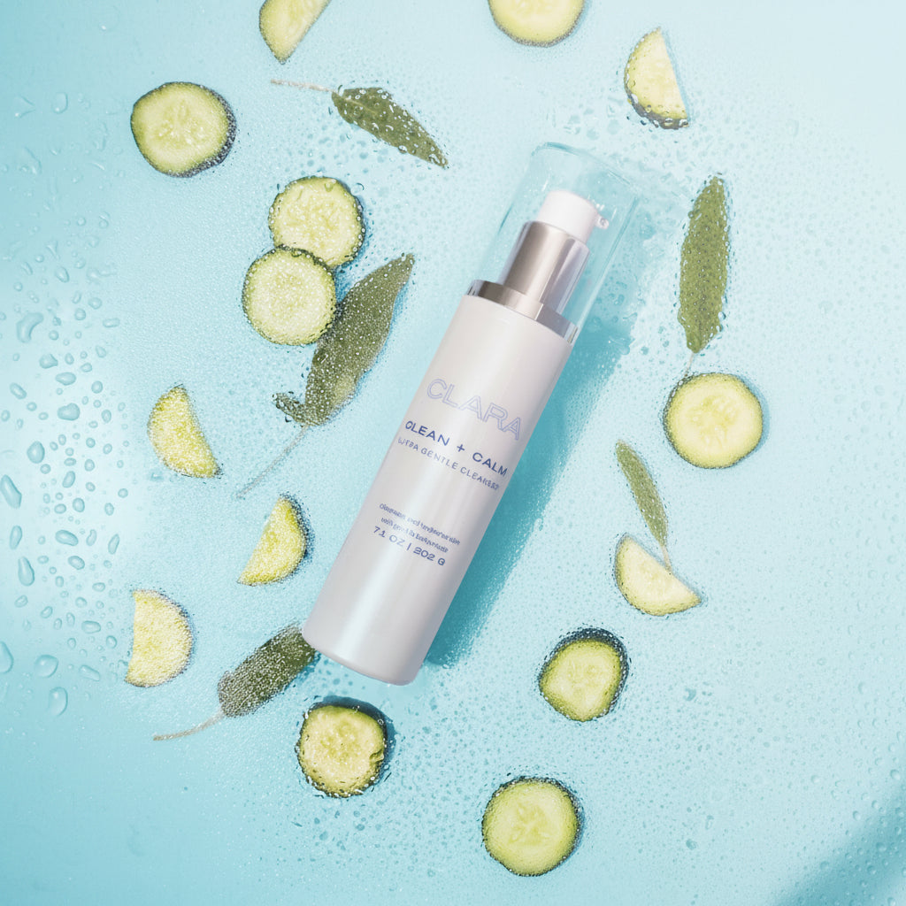 Clean + Calm Cleanser: Formulated with a hydrating octapeptide complex and soothing botanicals to condition the skin and leave it clean and soft