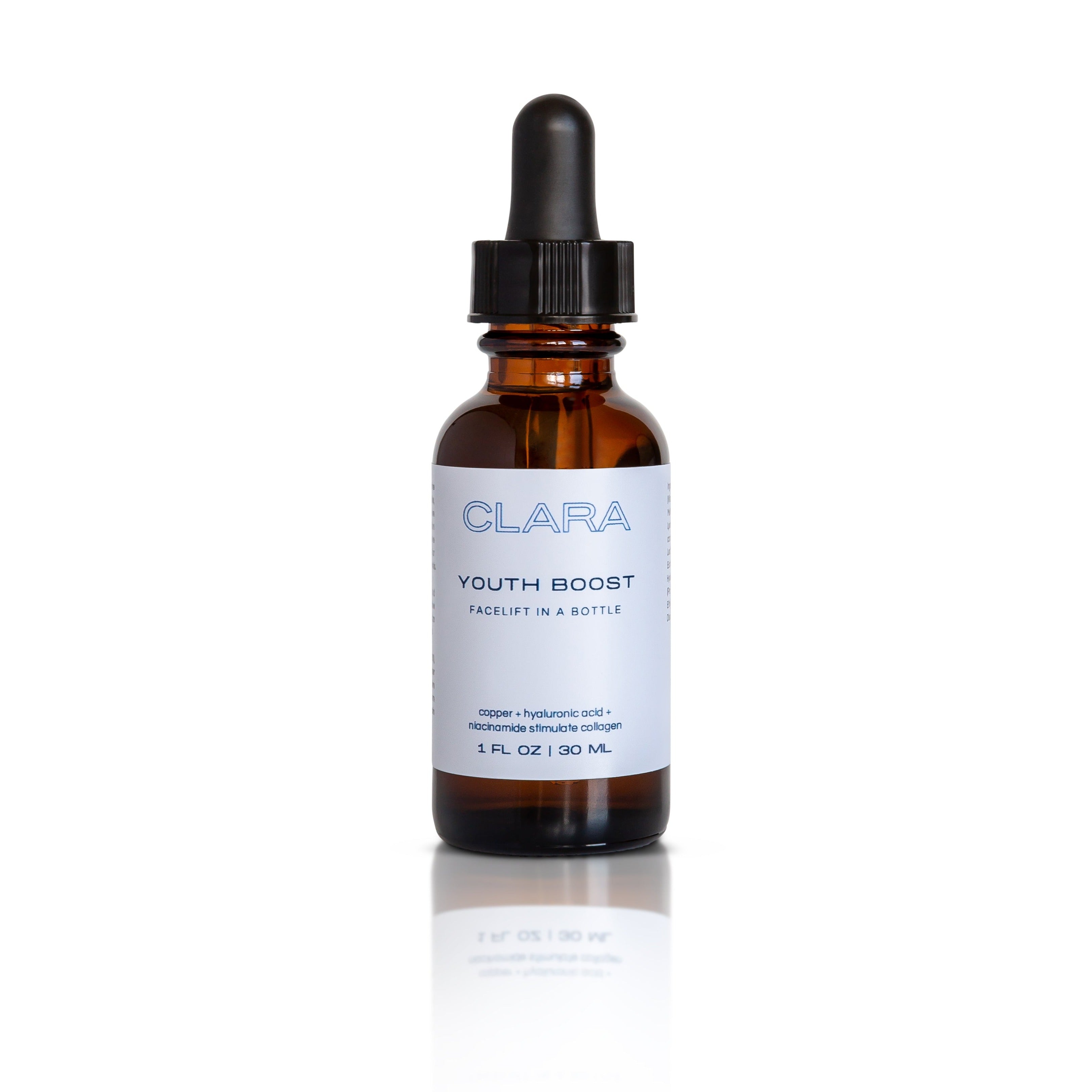 Youth Boost Serum: revolutionary anti-aging serum combining a proline lysine copper complex, niacinamide and hyaluronic acid delivers anti-aging results equal to one injection of collagen filler in just two weeks of use